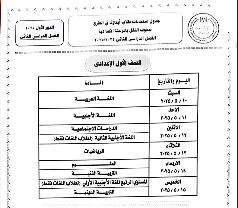 الصف الأول الإعدادي