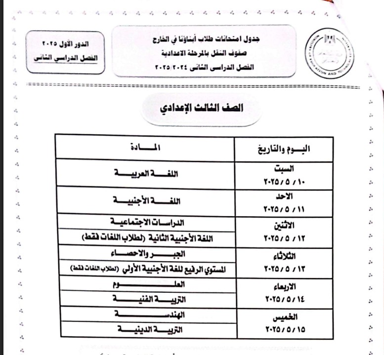 الصف الثالث الإعدادي