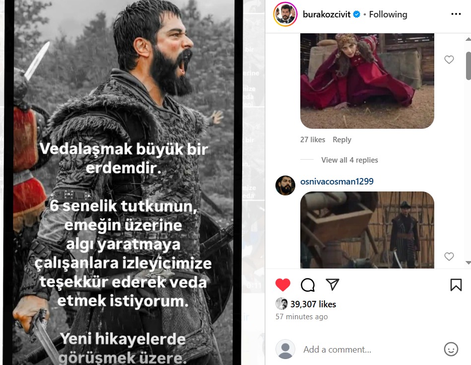 رسميًا..بوراك أوزجيفيت يُعلن انسحابه من مسلسل المؤسس عثمان